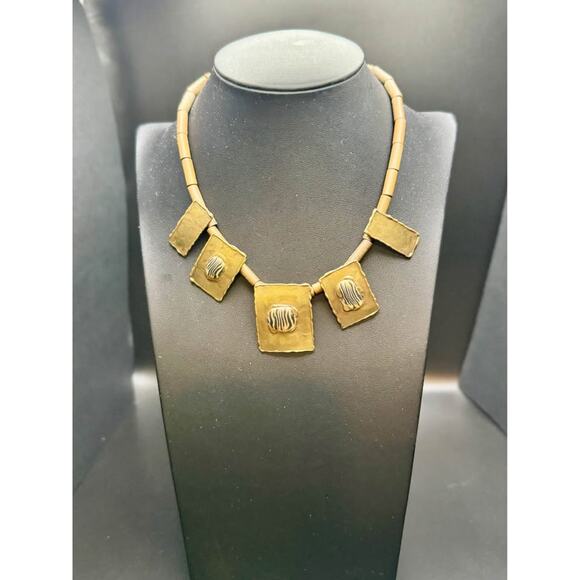 Handcrafted Brass Tribal-Inspired Necklace with Beaded Accents - Picture 2 of 7